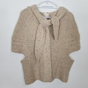 Anthropologie Far Away From Wool Blend Knit Hooded Short Sleeve Cardigan Sz M